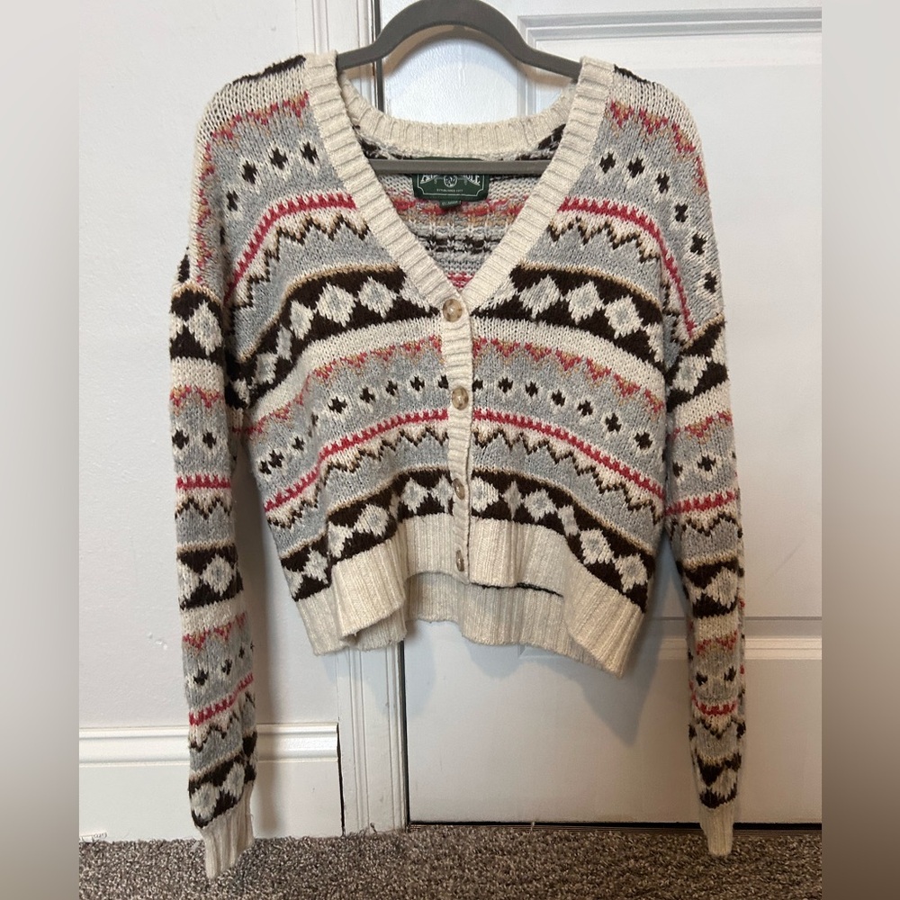 American Eagle Outfitters Multicolored Fair Isle Cropped Cardigan Sweater Soft S